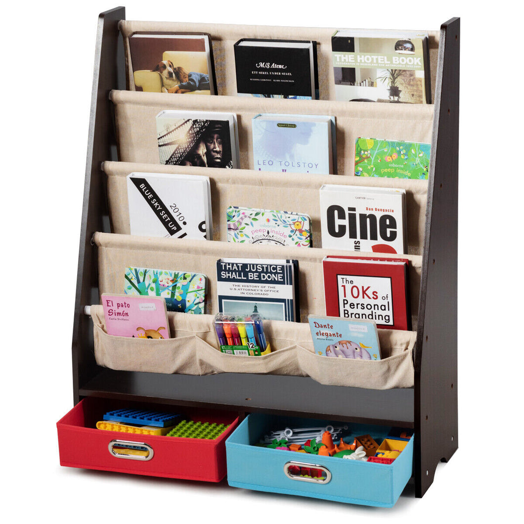 Kids Wooden Multi Tier Playroom Bookshelf Toy Organizer Rack