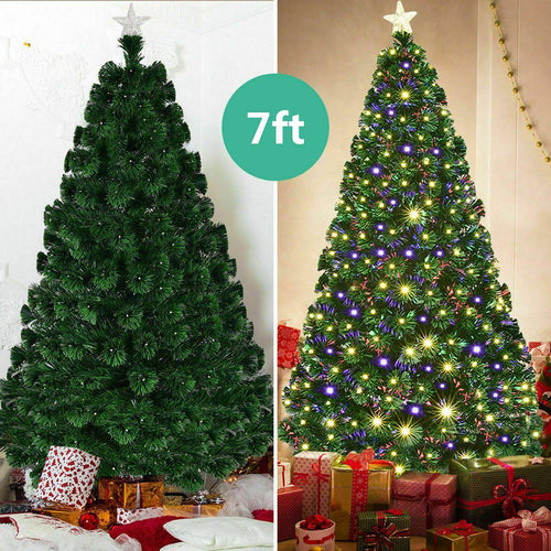 7' Pre-Lit Fiber Optic Artificial Christmas Tree w/ 280 LED Lights & Top Star - Until Times Up