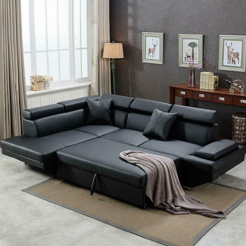 Contemporary Sectional Modern Sofa Bed - Black with Functional Armrest / Back L - Until Times Up