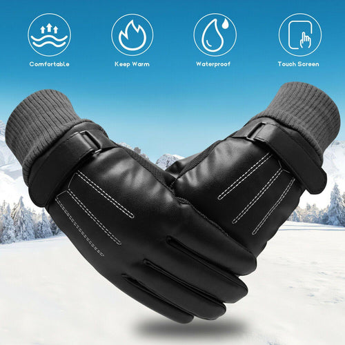 -30℃ Leather Waterproof Winter Warm Ski Gloves | Touch Screen Compatible - Until Times Up