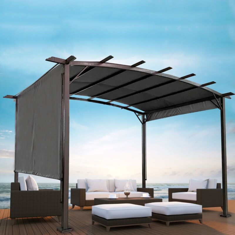 12 x 9 Ft Patio Retractable Steel Pergola, Outdoor Canopy Gazebo Shade