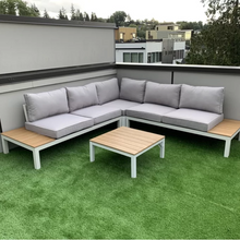 Load image into Gallery viewer, Aluminum Outdoor Patio Furniture Set L-Shaped Sectional Sofa w/ Cushions Table
